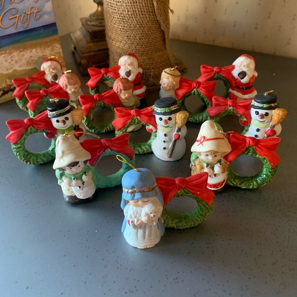Vintage, Jasco CHRISTMAS Porcelain holiday bell napkin ring holders, ornament. - Picture 1 of 15